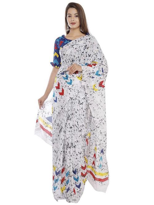 women's printed white colored saree with blouse - 20336477 - Very Small Image - 1