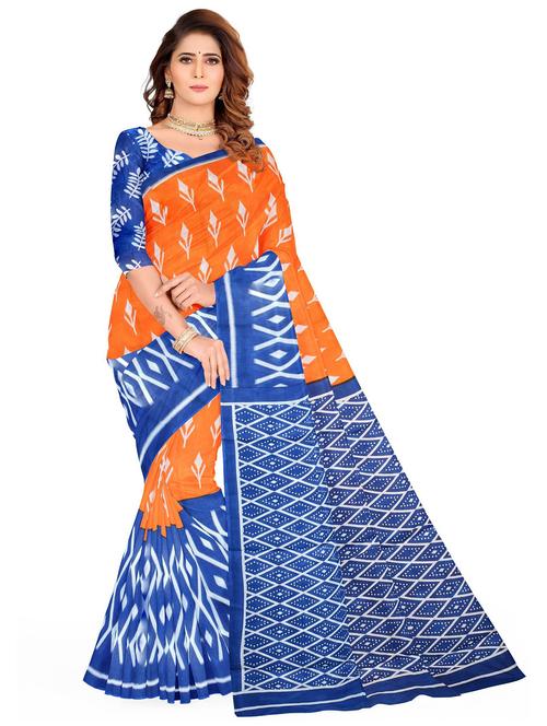 orange colored printed saree with blouse - 20336495 - Very Small Image - 1