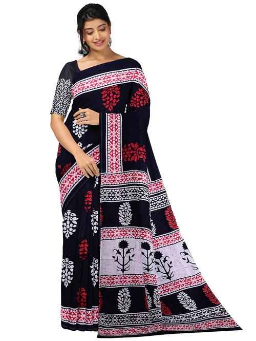 black colored printed saree with blouse - 20336542 - Very Small Image - 1