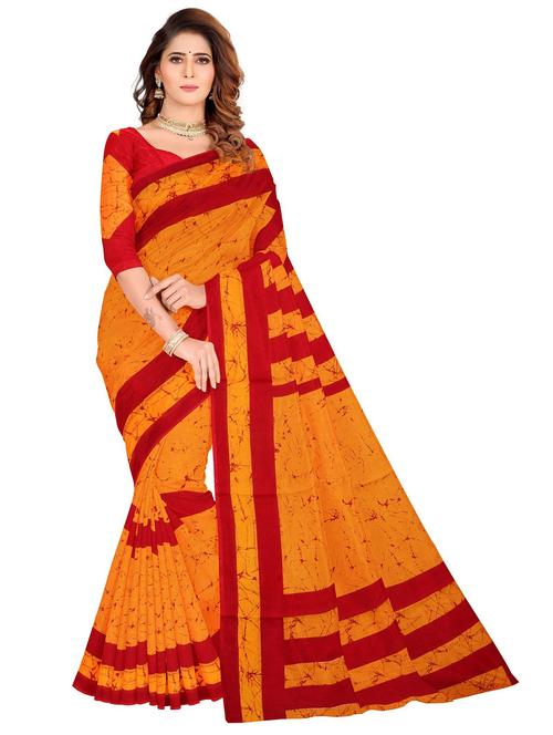 orange colored printed saree with blouse - 20336718 - Very Small Image - 1