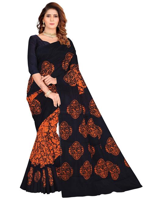 orange colored printed saree with blouse - 20336728 - Very Small Image - 1