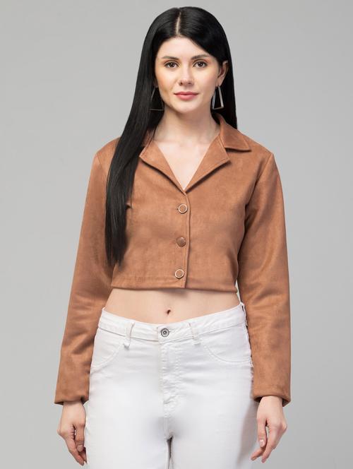 women solid faux leather summer jacket - 20340911 - Very Small Image - 1