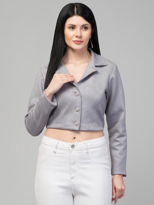 women solid faux leather summer jacket - 20340912 - Very Small Image - 1