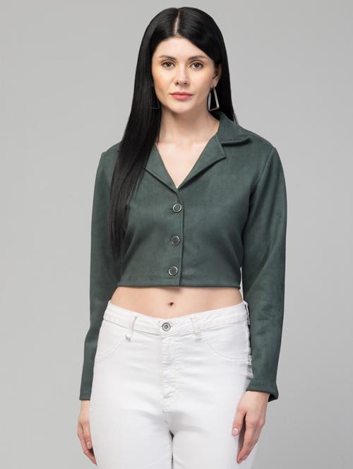 women solid faux leather summer jacket - 20340919 - Very Small Image - 1