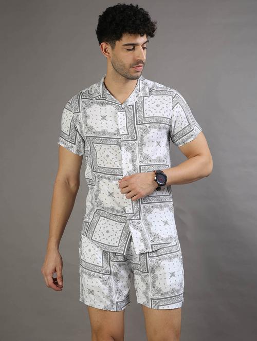 men multi color block printed rayon co-ord set - 20342370 - Very Small Image - 1