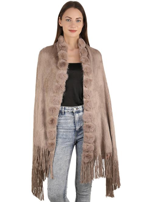 women self design beige embellished wool pashmina shawl - 20343461 - Very Small Image - 1