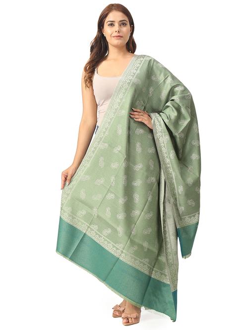women self design sea green wool pashmina shawl - 20343527 - Very Small Image - 1