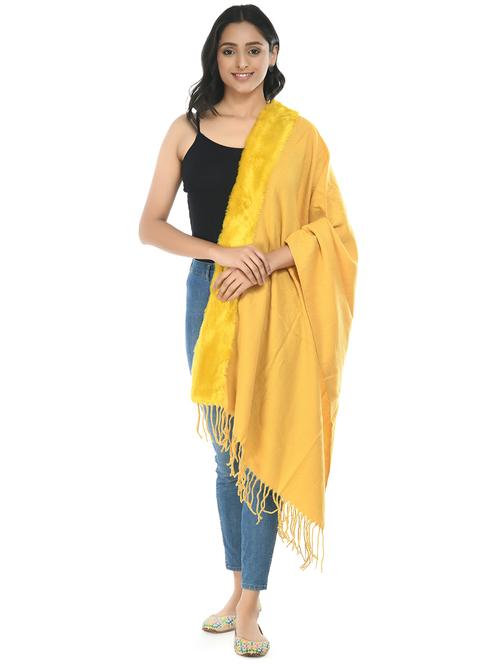 women self design yellow wool pashmina shawl - 20343738 - Very Small Image - 1