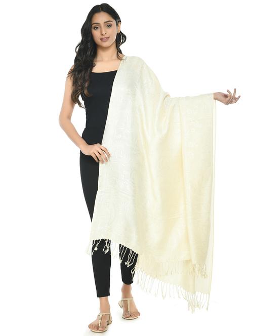 women self design beige wool pashmina shawl - 20343822 - Very Small Image - 1