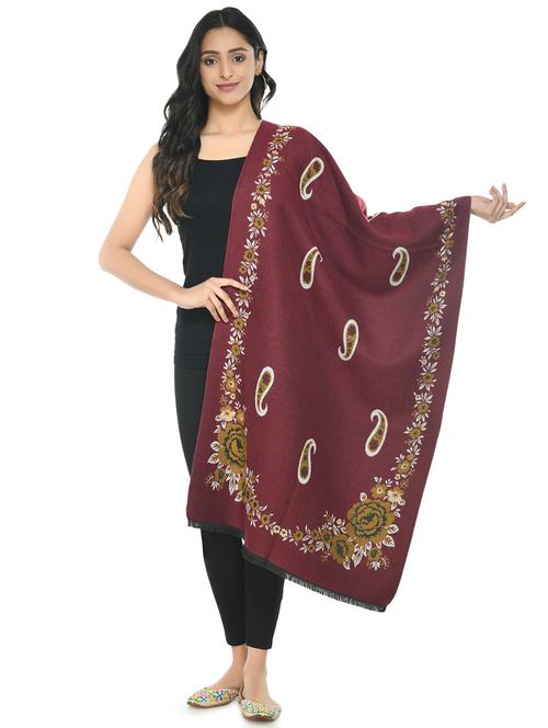women paisley design burgundy wool pashmina shawl - 20343834 - Very Small Image - 1