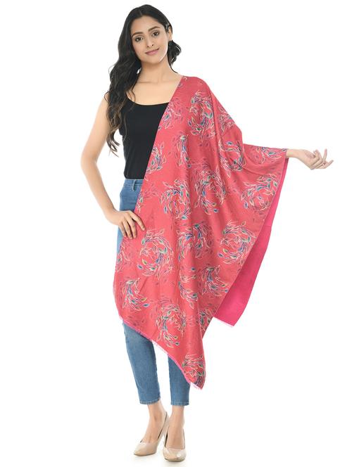 women floral design pink wool pashmina shawl - 20343847 - Very Small Image - 1
