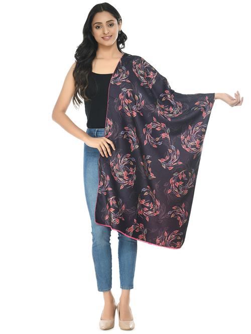 women floral design charcoal wool pashmina shawl - 20343849 - Very Small Image - 1