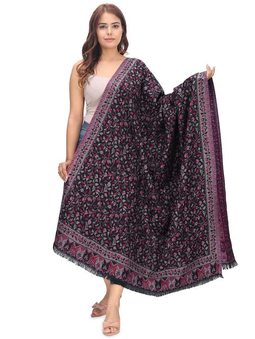 women self designed black wool pashmina shawl - 20343937 - Very Small Image - 1