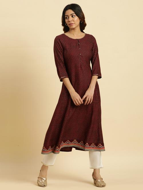 women maroon rayon flared kurta - 20344245 - Very Small Image - 1