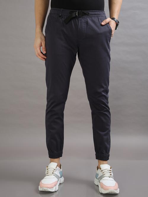men charcoal solid cotton casual jogger - 20344396 - Very Small Image - 1