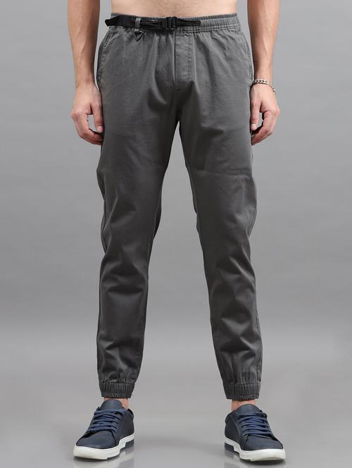 men charcoal grey cotton casual jogger - 20344408 - Very Small Image - 1