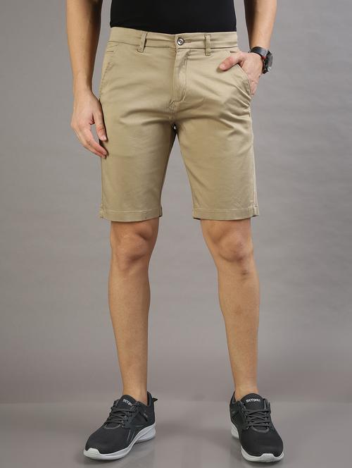 men beige color slim fit cotton short - 20344428 - Very Small Image - 1