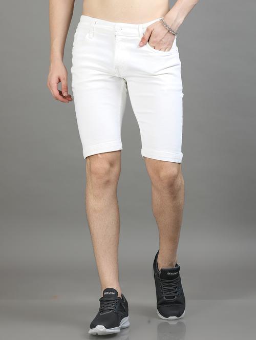 men white solid skinny fit cotton short - 20344431 - Very Small Image - 1