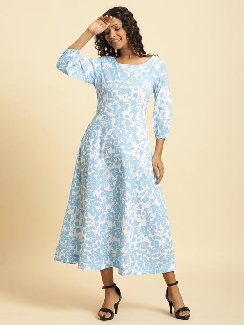 women light blue round neck a-line dress - 20344477 - Very Small Image - 1