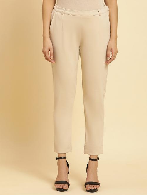 women beige rayon cigarette pant - 20344666 - Very Small Image - 1