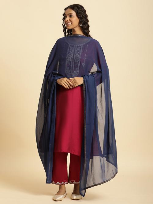 women navy blue lace work dupatta - 20344694 - Very Small Image - 1