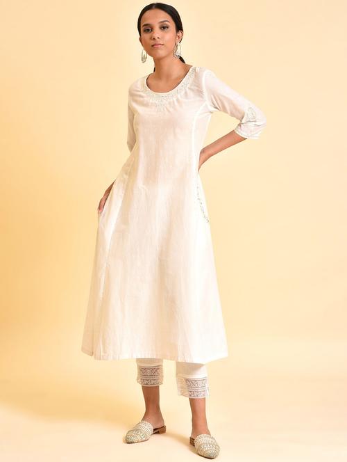 women white round neck kurta pant set - 20344960 - Very Small Image - 1