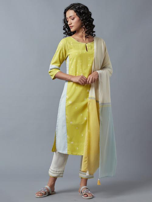 women yellow key hole neck kurta pant set with dupatta - 20344969 - Very Small Image - 1