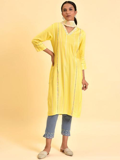 yellow kurta pant set with dupatta - 20344971 - Very Small Image - 1