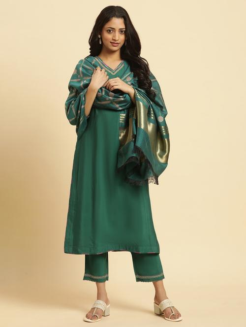 green embroidered kurta pant set - 20344997 - Very Small Image - 1