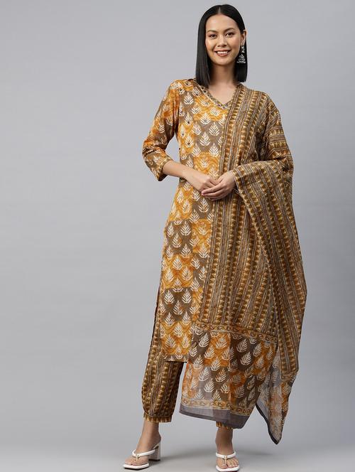 yellow colored kurta salwar set - 20345258 - Very Small Image - 1