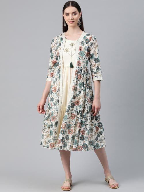 cream printed ethnic dress - 20345315 - Very Small Image - 1