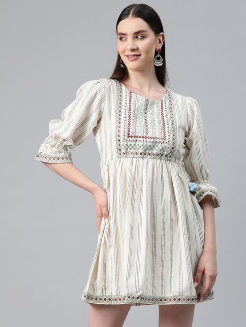 cream striped ethnic dress - 20345339 - Very Small Image - 1