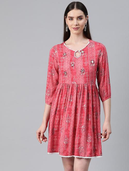pink printed ethnic dress - 20345345 - Very Small Image - 1