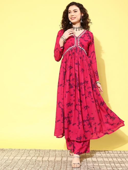 red colored kurta palazzo set - 20345406 - Very Small Image - 1