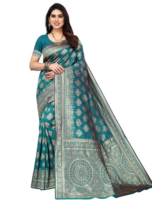 women zari work kanjivaram saree with blouse - 20346377 - Very Small Image - 1