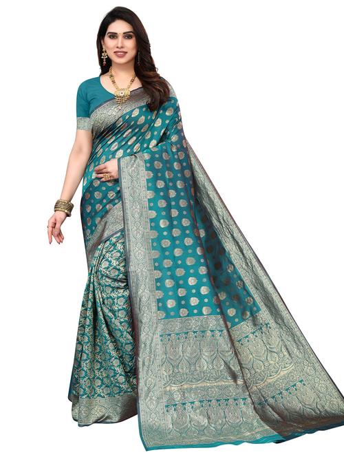 women zari work kanjivaram saree with blouse - 20346378 - Very Small Image - 1