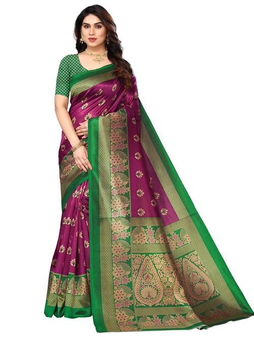 women magenta bordered saree with blouse - 20346412 - Very Small Image - 1
