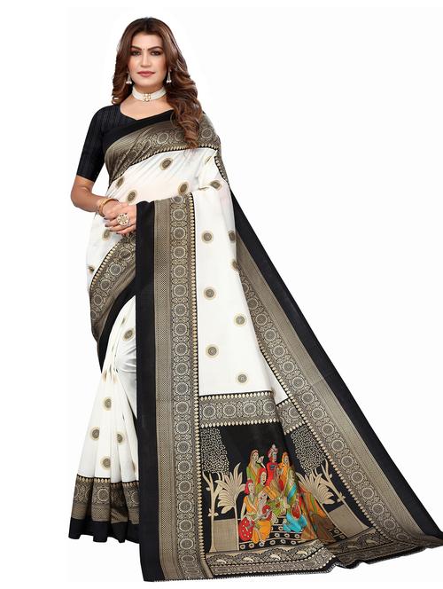 madhubani art silk printed saree with blouse - 20346441 - Very Small Image - 1