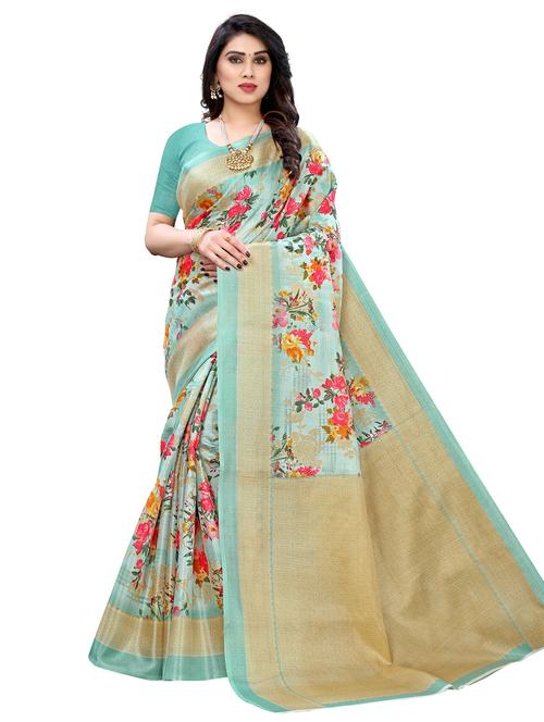 floral print art silk saree with blouse - 20346469 - Very Small Image - 1