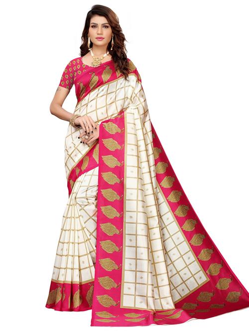 checkered art silk printed saree - 20346477 - Very Small Image - 1