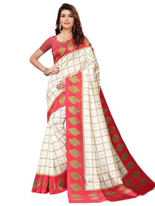 checkered art silk printed saree with blouse - 20346478 - Very Small Image - 1