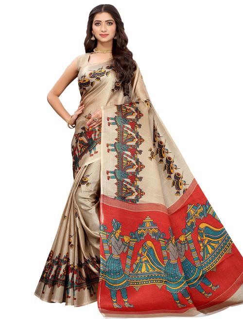 madhubani art silk printed saree with blouse - 20346479 - Very Small Image - 1