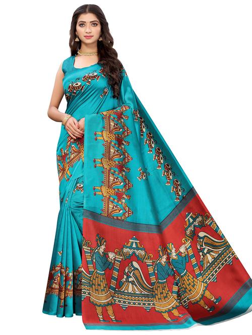 madhubani art silk printed saree with blouse - 20346480 - Very Small Image - 1