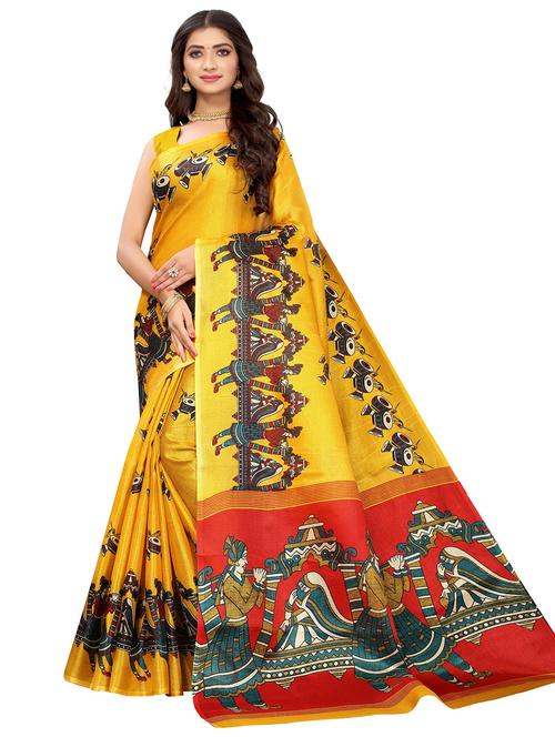 madhubani art silk printed saree with blouse - 20346481 - Very Small Image - 1