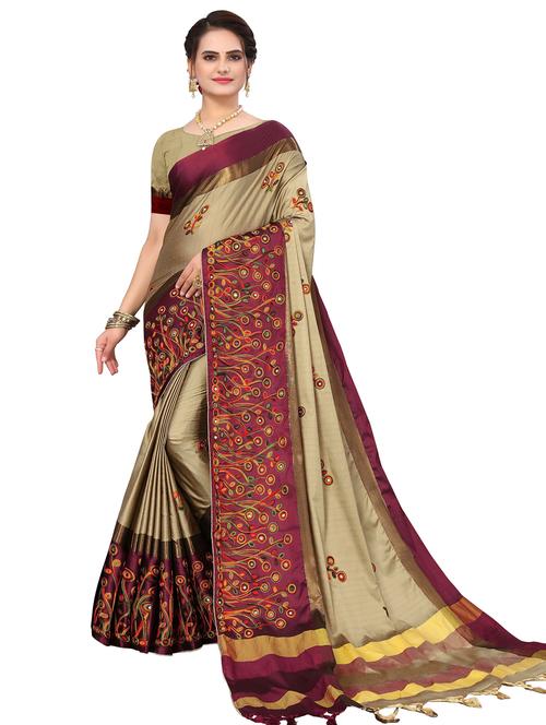 women beige embroidered saree - 20346488 - Very Small Image - 1