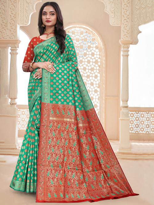 women zari work banarasi saree with blouse - 20346622 - Very Small Image - 1