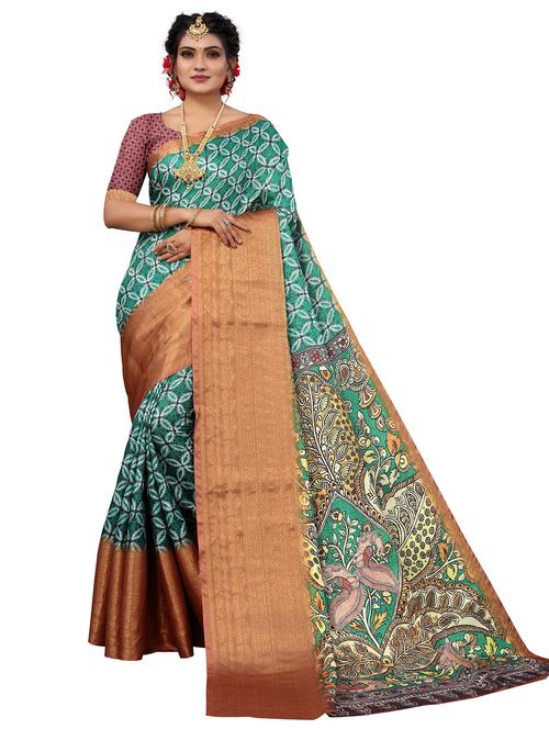 sea green colored bordered saree with blouse - 20346700 - Very Small Image - 1