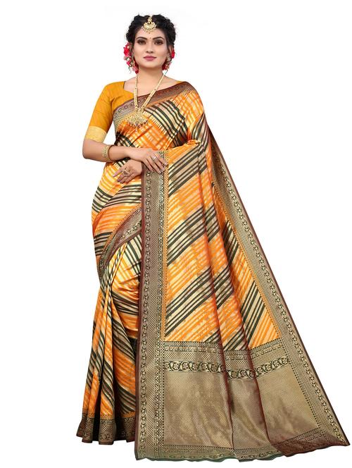 women multi color stripes bordered saree with blouse - 20346711 - Very Small Image - 1