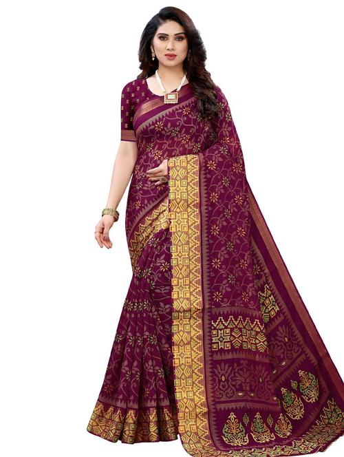 women purple floral print cotton silk saree with blouse - 20346816 - Very Small Image - 1