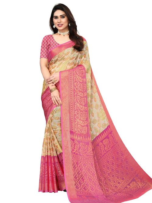 women's self design beige colored saree with blouse - 20346861 - Very Small Image - 1